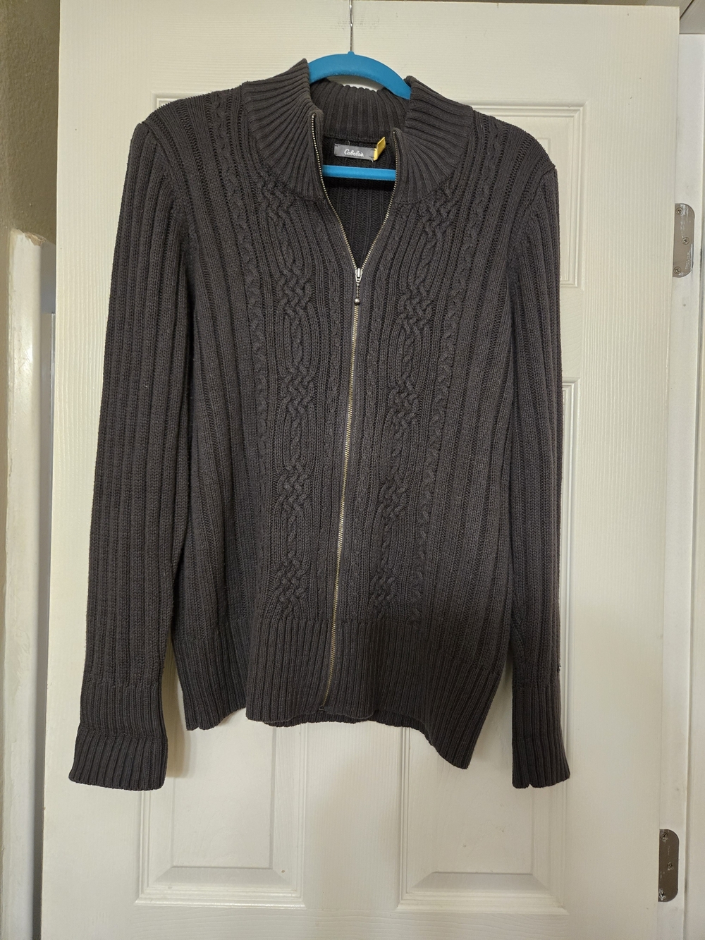 Chaps Men's Charcoal Zip-Front Cable Knit Sweater